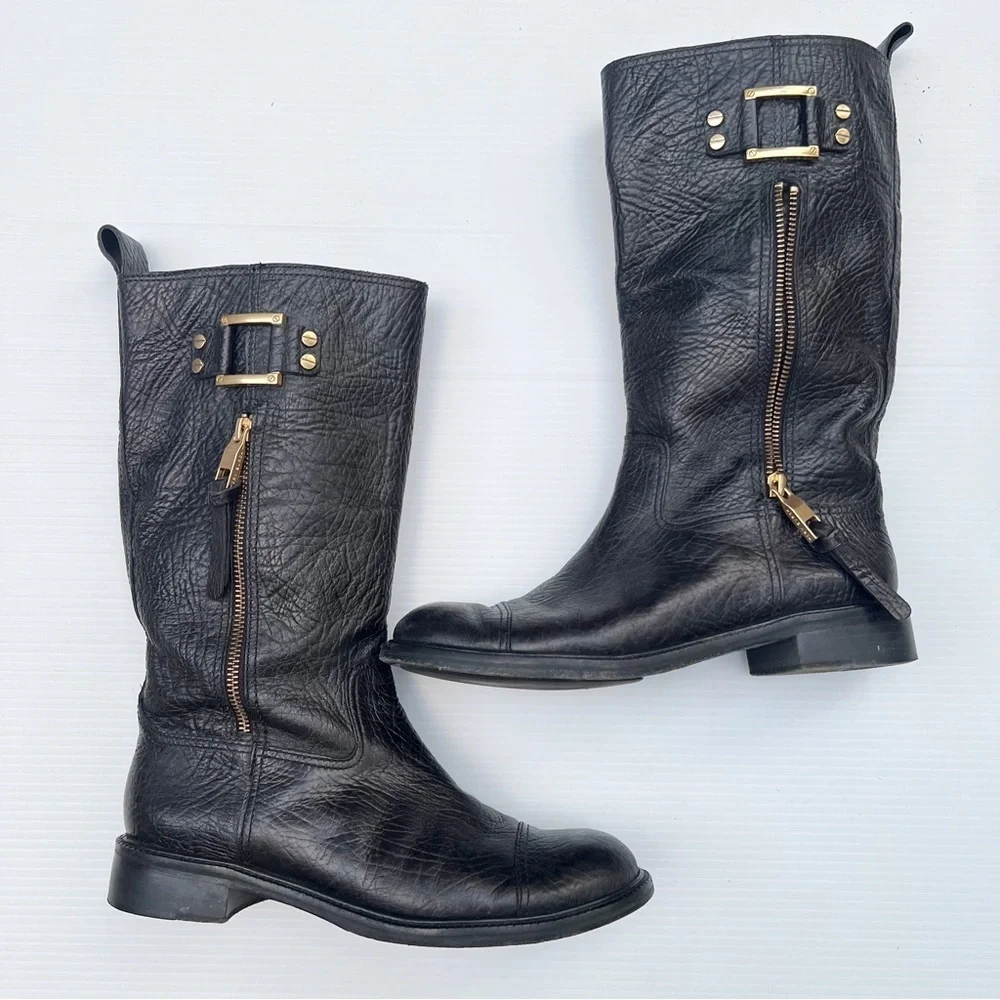 Tory Burch- Black Stowe Figueria Leather Boots Size 8